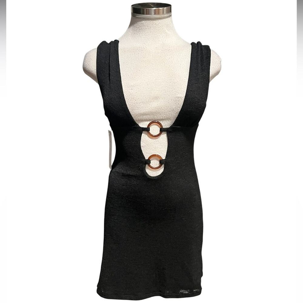 Princess Polly plunge neck ring detail mini dress in black Size 2 NWT - Picture 4 of 11
